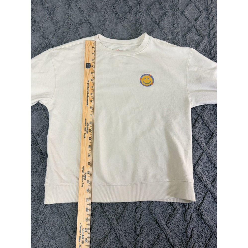 Cat Jack Smiley Face Sweatshirt Kids L (10/12) Beige Long Sleeve Crewneck - Picture 5 of 7